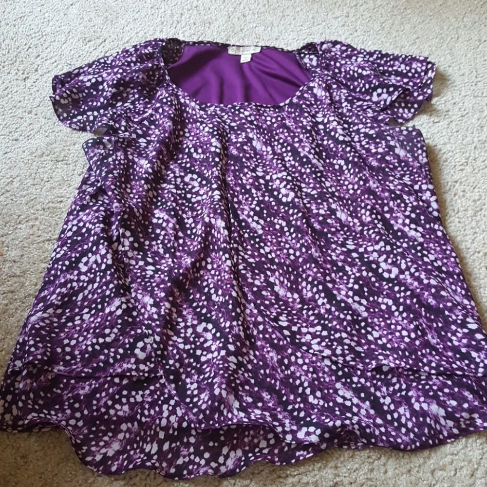Dressbarn Abstract Print Ruffle Sleeve Tiered Top
